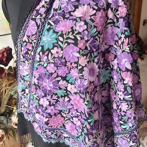 MASTER CRAFTSMAN best designer GARDEN of Lilacs Floral Hand Embroidery Pure Pashmina 2-Ply Shawl. Festival Scarf Women&#39;s Scarves 30x80in