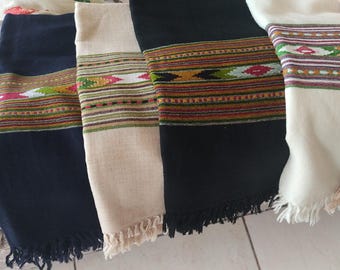 Woolen Kullu Shawl, Woven Tribal Scarf, Locally sourced 100% Natural Sheep Wool Cover Up, Hand Loomed Wrap, Gift 40x80in, 3 color stock