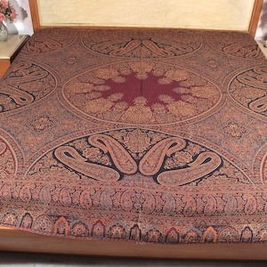 Luxe omkeerbare jacquard sprei, kingsize handgemaakte paisley-beddendeken, 100% wollen sprei, decoratief laken, Jamavar-deken