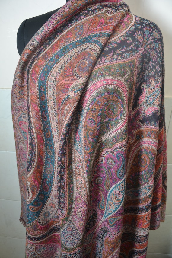 Handmade Design Traditional Jamawar Kashmir Paisley Shawl 100X200 cm Cashmere Pashmina Jamavar