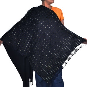 100s Swarovski Beads. Large BLACK 2-Ply Pure Pashmina Scarf. Hand Beaded Stole. Embellished Kashmiri Shawl. Sparkling Women's Wrap 28x80in