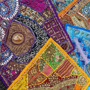 60&quot;x40&quot; Handmade Beaded Tapestry Wall Hanging Wall Decor Patchwork Bohemian Tapestries Indian Embroidered Ethnic Rectangle Sari Zari Work