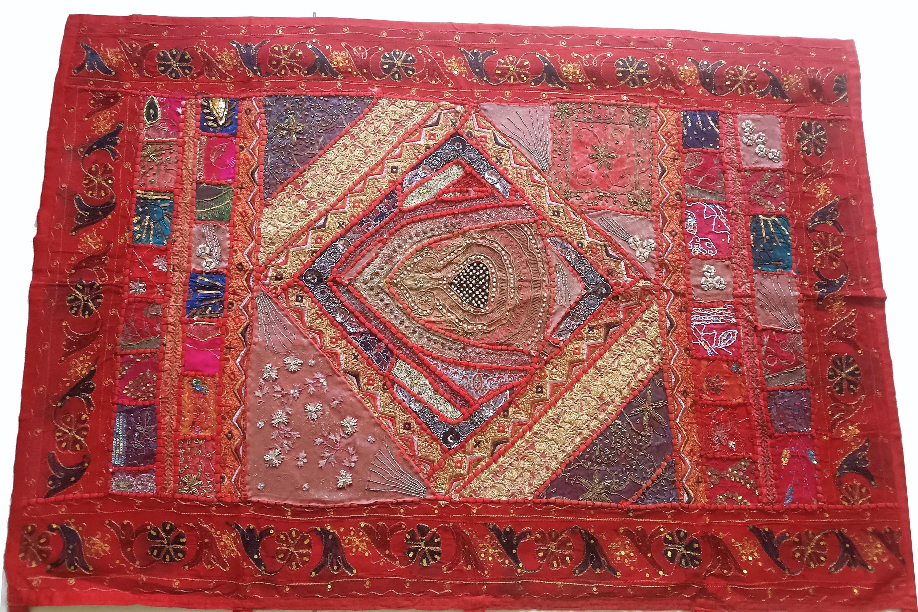 60 VINTAGE WALL DECOR HANGING THROW BEADED SARI TAPESTRY