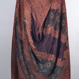 Scialle Pashmina Jamawar In Lana Pregiata – Nero/Oro, Grandi Dimensioni, Fatto A Mano Dall'India