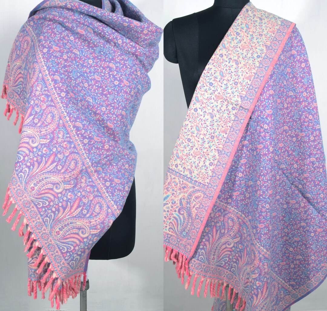 Tibetan Wool Blend Shawl Blanket - Plum with Sunset Reverse