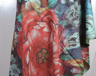 Sciarpa con stampa fine art multicolore Scialle invernale floreale Morbido avvolgente botanico da donna Copricapo stampato da giardino floreale Regalo di Natale di compleanno per lei