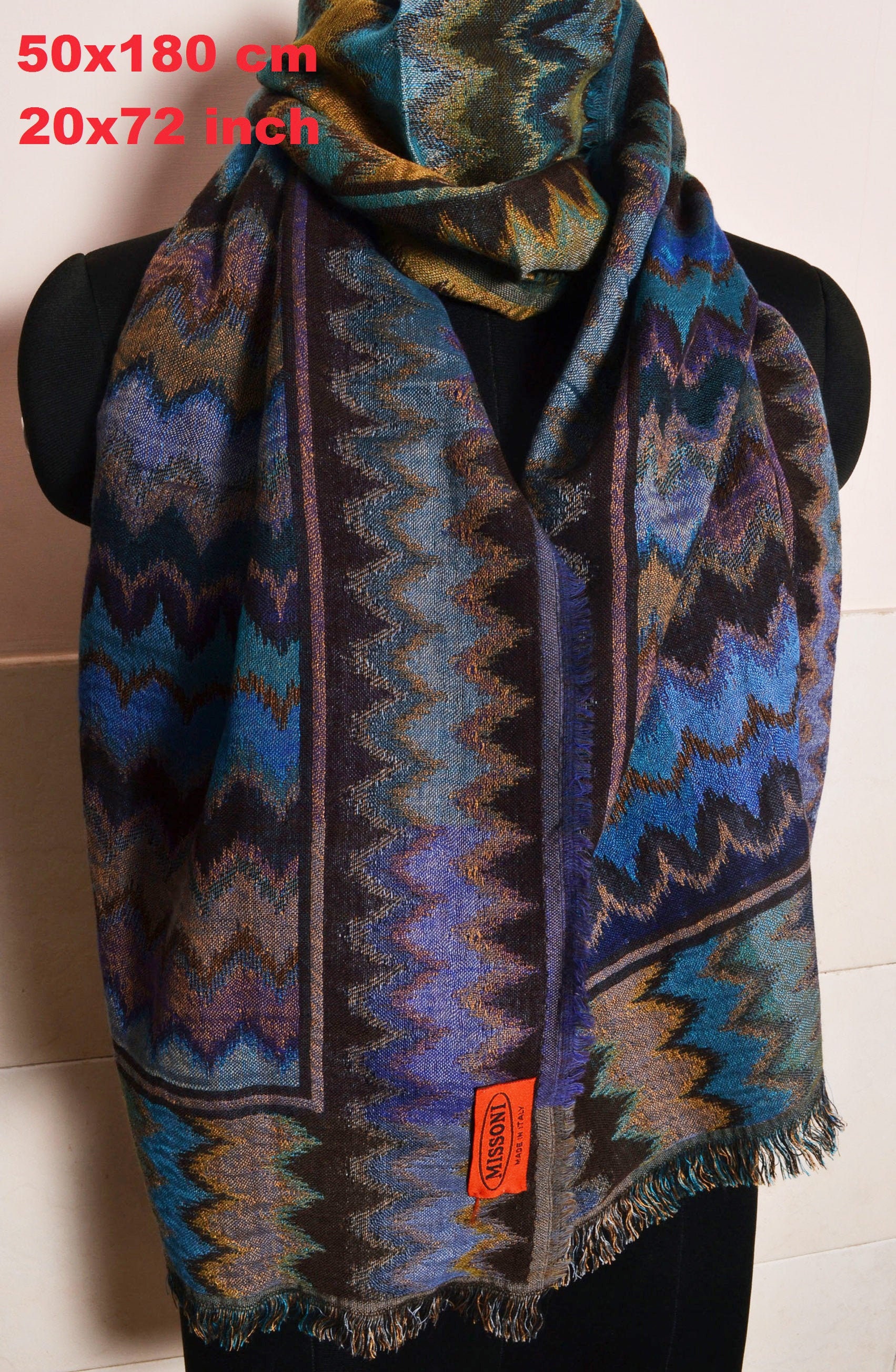 MISSONI Multicolor Zig-zag Long Scarf With Orange Label Silk