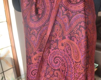 Iridescent Jamavar Scarves. 100% Pure Silk Scarf. Reversible Jamawar Stole. Indian Paisley Jacquard Wrap. 14x66inch