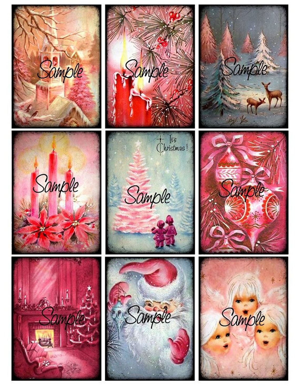 ROZE kerst 2 digitale collage blad Download afdrukbare clipart Etsy