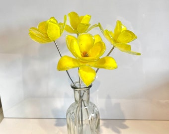 Glass daffodils, posy of flowers, yellow flowers, gift for mum