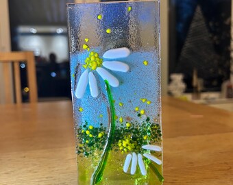 Fused glass xmas candle tea light.