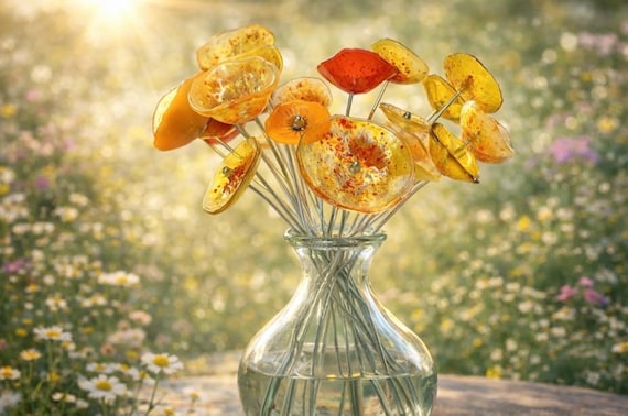 Handgefertigter Blumenstrauß aus Glasfusing, ein zeitloses Blumengeschenk, eine wunderschöne Dekoration für Geburtstag, Muttertag oder Zuhause