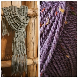 Hand crochet sage tweed or plum tweed ribbed scarf