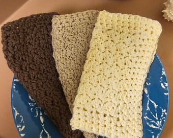 100% cotton handmade wash cloths in earthy tones