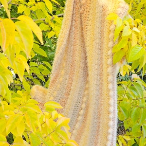 Fuzzy soft yellow tones hand crochet afghan
