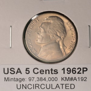 USA 5 Cents 1962P  - Uncirculated
