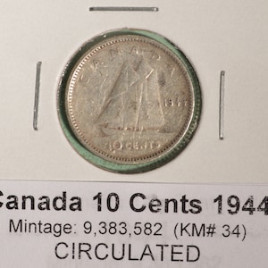 1944 Canada Silver Dime - Circulated - Nice Coin Album Collectable