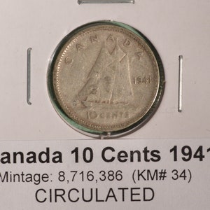 1941 Canada Silver Dime - Circulated - Nice Coin Album Collectable