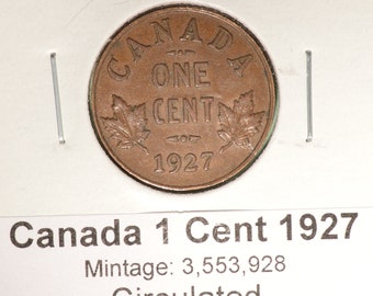 1927 Canada 1 Cent - Penny - Circulated - Nice Coin Album Collectable