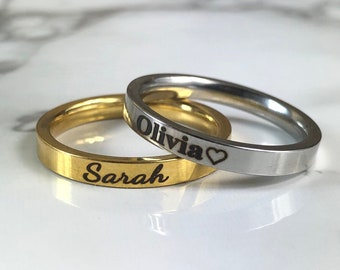 Personalized Engraved Ring for Her Custom Name Ring Stacking Ring Custom Initial Ring Stackable Gold Name Rings Wedding Anniversary Gifts