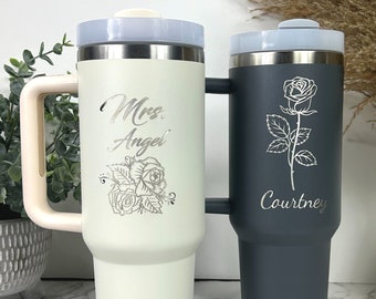 Personalized 30oz Tumbler Engraved with Handle & Straw, Custom Engraved 30oz Tumbler, Not Stanley Brand Quencher, Tumbler with Name,