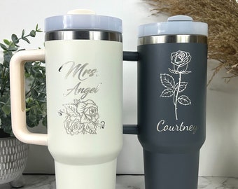 Personalized 30oz Tumbler with Handle | Custom Insulated Stainless Steel, Not Stanley Brand Quencher Personalized, Bridesmaid Tumbler