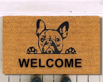 Alfombra de puerta de perro toro francés personalizada, alfombra de puerta, alfombra de puerta de perro personalizada, alfombra para perros, felpudo personalizado, alfombra de puerta de bienvenida, alfombra de perro toro francés