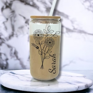 Personalized Birth Flower Coffee Cup With Name ,Personalized Birth Flower Tumbler, Bridesmaid Proposal, Gifts for Her, Party Favor