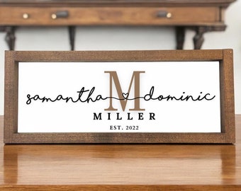 Personalized Last Name Monogram Sign | Modern Farmhouse Wedding Established Date Gift | Personalized Bridal Shower Gift, Custom Wood Sign