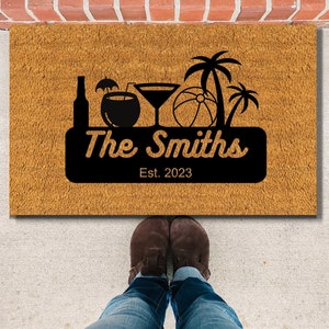 Personalized Pool Entrance Mat - Custom Outdoor Mat, Beach House Decor, Custom Pool Doormat, Personalized Family Name Mat, Tropical Paradise