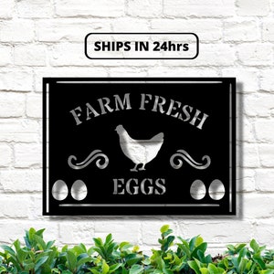 Farm Eggs Metal Sign, Farm Fresh Eggs, Farmhouse Sign, Chicken Coop Sign, Farm Sign, Outdoor Sign, Chicken Metal Sign, Rustic Egg Sign