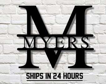 Last Name Metal Signs Personalized Metal Sign Custom Last Name Sign Family Name Sign Metal Wall Art Split Monogram Personalized Wedding Gift