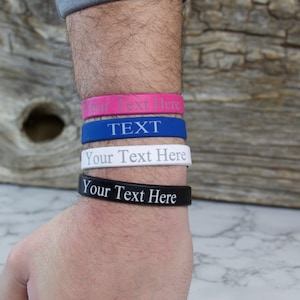 Custom Classic Silicone Wristbands - Personalized Rubber Bracelets - Motivation, Events, Gifts, Support, Fundraisers, Awareness, and Causes