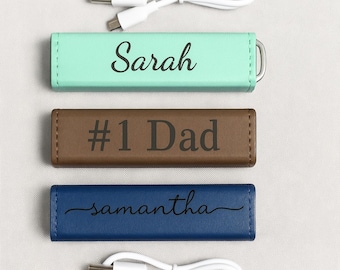 Personalized Power Bank, Leather Power Bank 2200mAh, Travel Phone Charger, Battery Pack, Portable charger, Gift for him, Gift for her