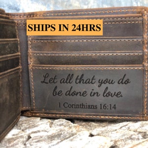 Cartera grabada para esposo, cartera personalizada para esposo, cartera para hombre, cartera de cuero, regalo de graduación, regalo para esposo que nunca se olvida