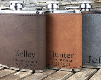 Personalized flask, Leather flask Groomsmen Gift, Engraved flask, hip flaskCustom Engraved Leather Hip Flask, Boyfriend gift, flask for man