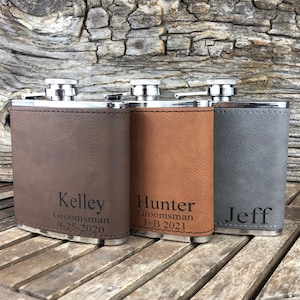 Personalized flask, Leather flask Groomsmen Gift, Engraved flask, hip flaskCustom Engraved Leather Hip Flask, Boyfriend gift, flask for man