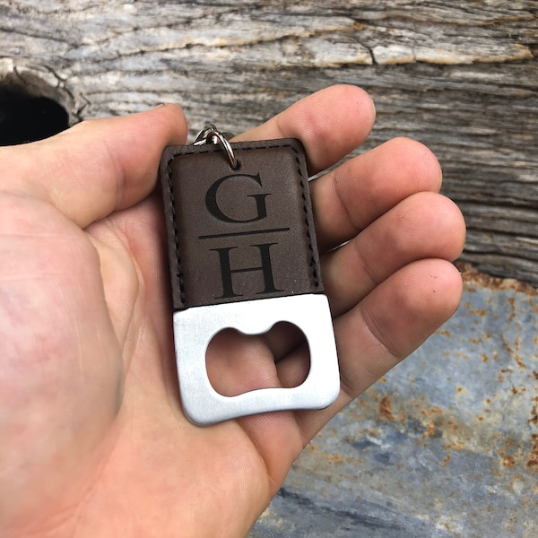 Personalized Bottle Opener Keychain, Groomsmen Gift, Leather Engraved Bottle Opener Keychain, Groomsmen Proposal, Wedding Favor, Key Chain