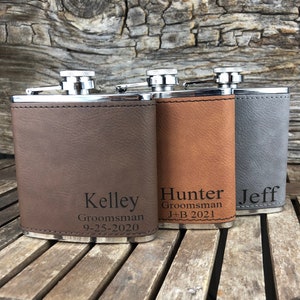 Personalized Leather Flask, Groomsmen Flask, Engraved Flask, Hip Flask, Custom Flask, Monogrammed Flask, Flask for Groomsmen,Groomsman Flask image 1