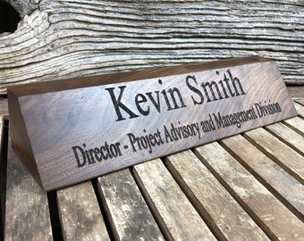 Desk Name Plate, Custom Name wedge, Personalized Wood Desk Name, Customized Walnut Desk , Executive Personalized Desk wedge Plate, office