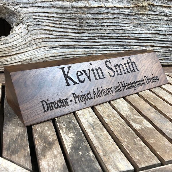 Desk Name Plate, Custom Name wedge, Personalized Wood Desk Name, Customized Walnut Desk , Executive Personalized Desk wedge Plate, office