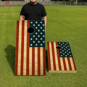 Custom Cornhole Board Set | American Flag Cornhole Boards | Personalized Bag Toss Board Game | Outdoor Cornhole Game Set | Outdoor Lawn Game