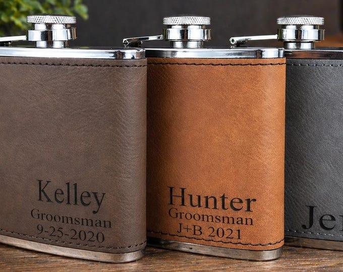 Personalized Leather Flask, Groomsmen Flask, Engraved Flask, Hip Flask, Custom Flask, Monogrammed Flask, Flask for Groomsmen,Groomsman Flask