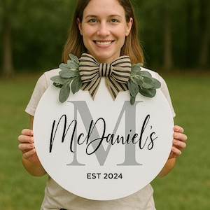 Front Door Hanger | Personalized Door Decor | Wooden Last Name Sign | Front Door Wreath | Established Sign | Anniversary Gift