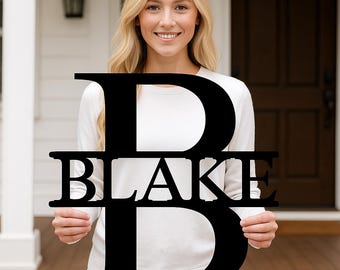 Last Name Metal Signs Personalized Metal Sign Custom Last Name Sign Family Name Sign Metal Wall Art Split Monogram Personalized Wedding Gift