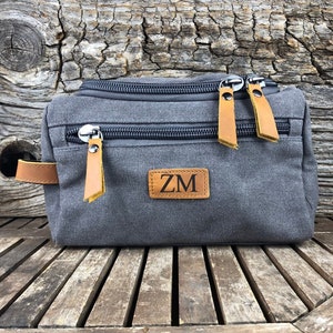 Kulturtasche Herren Leder Kulturbeutel Leder Kulturbeutel Mit Monogramm Geschenk für Ihn Rasierbeutel Geschenk für Ihn Gray