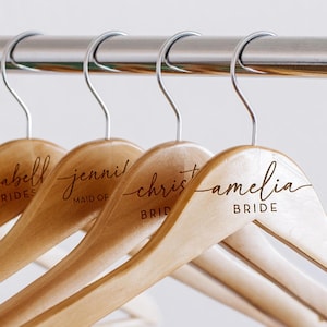 Personalized Bridesmaid Hangers - Wedding Hanger - Wooden Engraved Hanger - Bridal Dress Hanger - Wedding Name Hangers, Wedding favors,