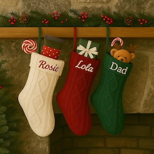 Embroidered Christmas Stocking Personalized Christmas Stockings Knitted Stockings Family Stockings Monogram Stockings Holiday Decor