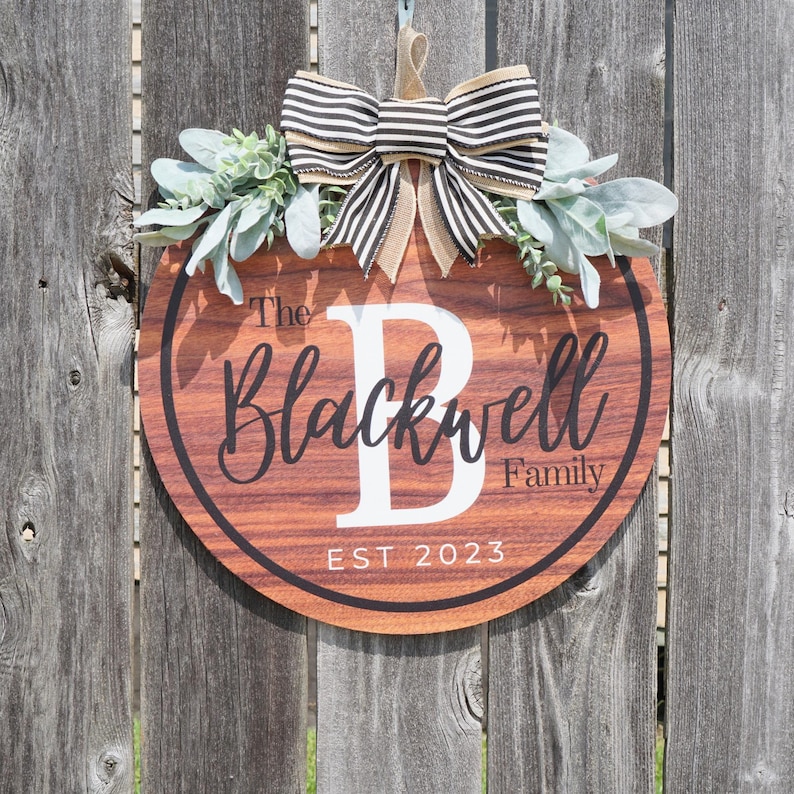 Front Door Hanger | Personalized Door Decor | Wooden Last Name Sign | Front Door Wreath | Established Sign | Anniversary Gift
