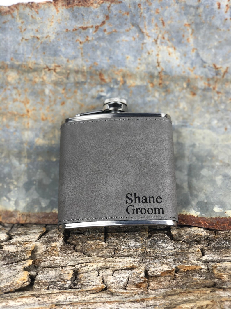 Personalized Leather Flask, Groomsmen Flask, Engraved Flask, Hip Flask, Custom Flask, Monogrammed Flask, Flask for Groomsmen,Groomsman Flask Gray Flask